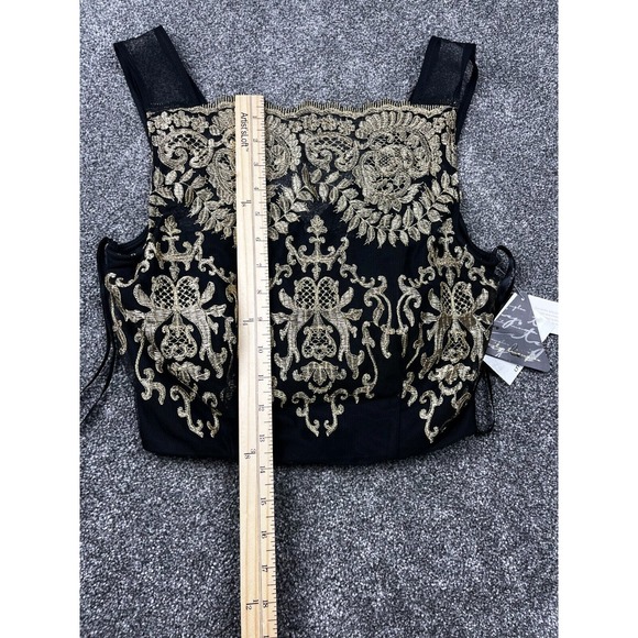 City Triangle Top‎ Womens 5 Mesh Embroidered Sleeveless Crop Top Black &Gold NWT - Picture 7 of 11
